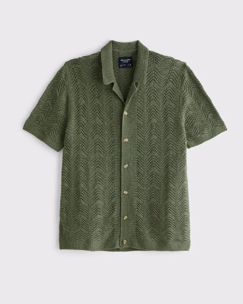 Crochet-Style Button-Through Sweater Polo
