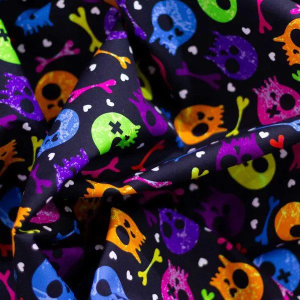 Algodón Estampado Digital Día de Muertos | Cráneos y Huesos