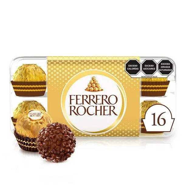 Chocolate Ferrero galleta cubierta con trocitos de avellanas y relleno cremoso 16 pzas de 12.5 g c/u