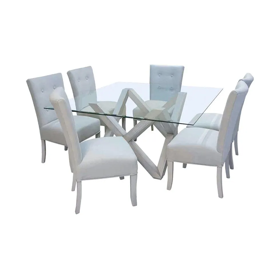 Comedor cuadrado Sky de luxe de 6 sillas con vidrio gris