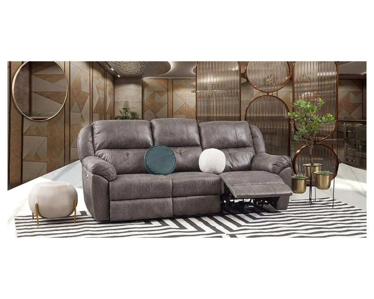 Sofá 3 Plazas Con 2 Reclinables Eléctricos Prescott Gris