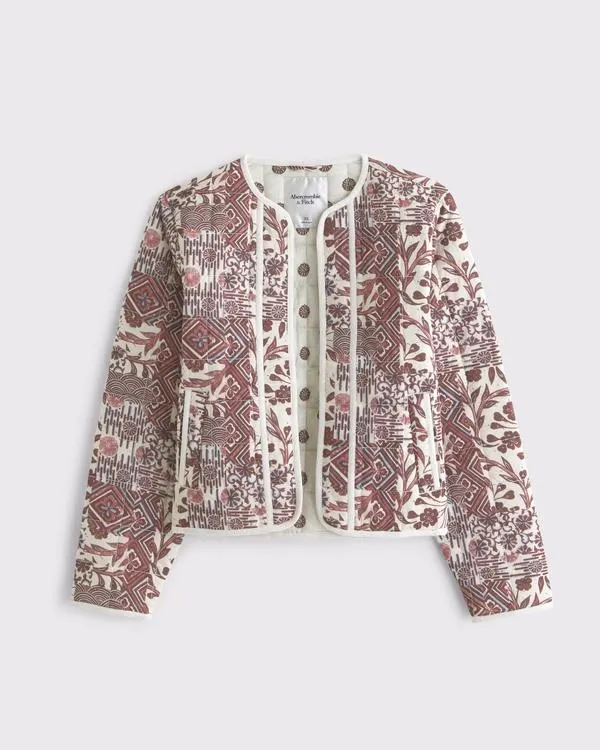 Quilted Collarless Non-Closure Jacket