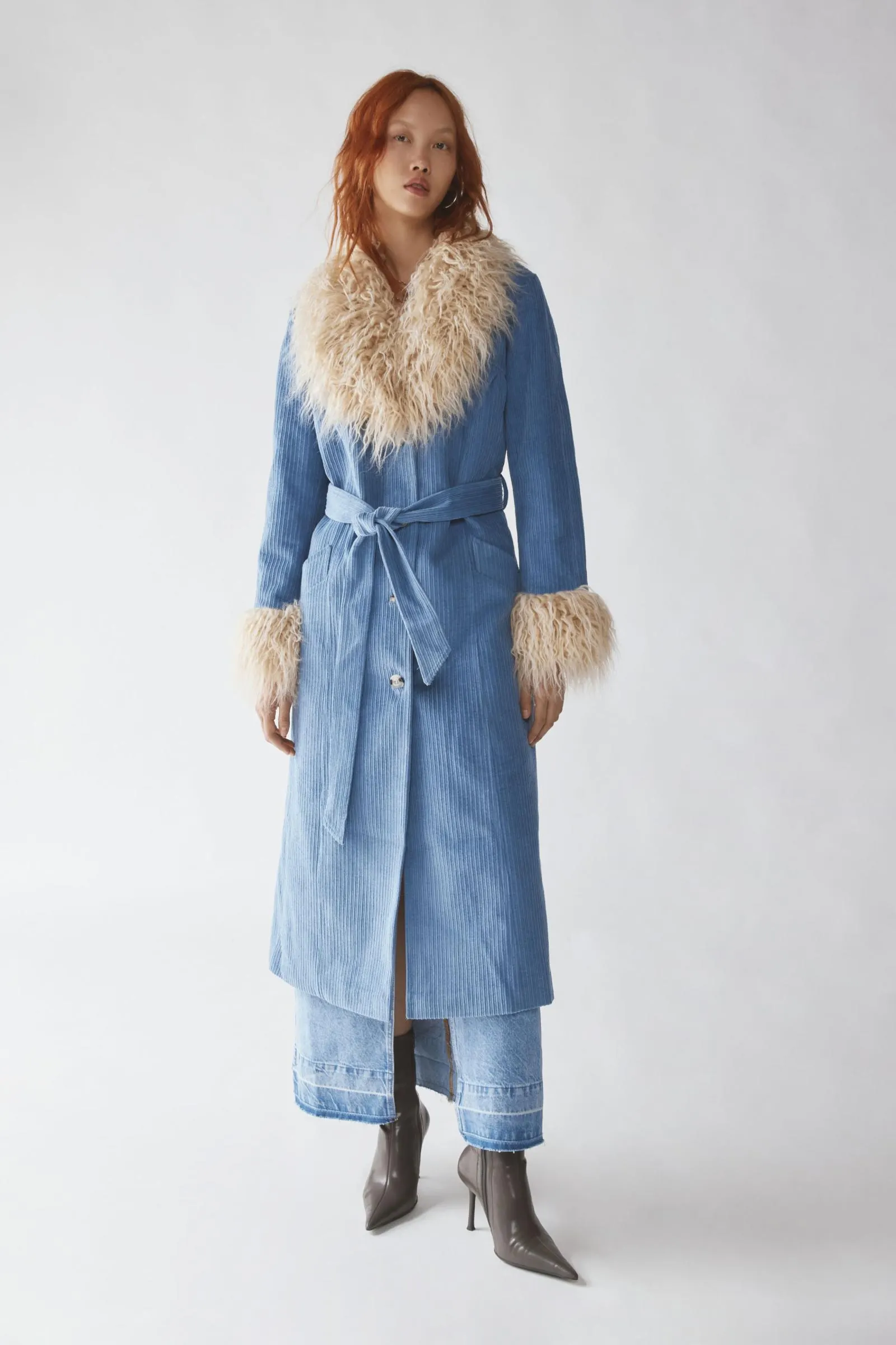 UO Tasha Faux Fur Corduroy Longline Coat