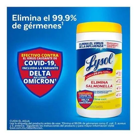 Lysol® Toallitas Desinfectantes para Superficies Citrus 80 piezas