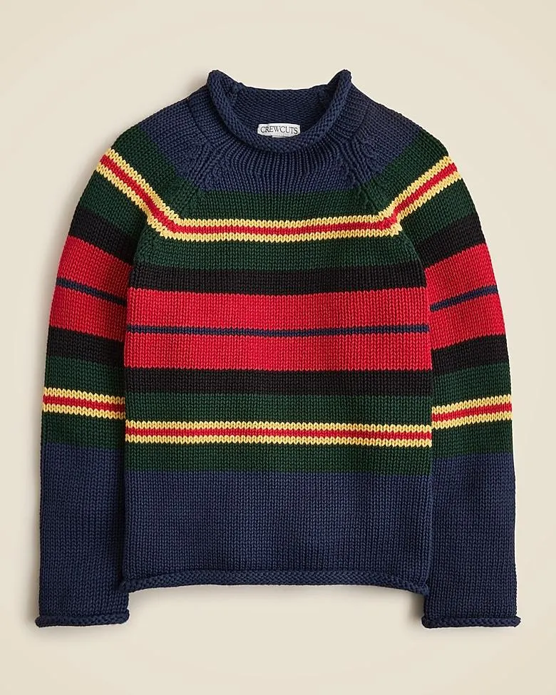Kids' heritage cotton Rollneck™ sweater in rugby stripe