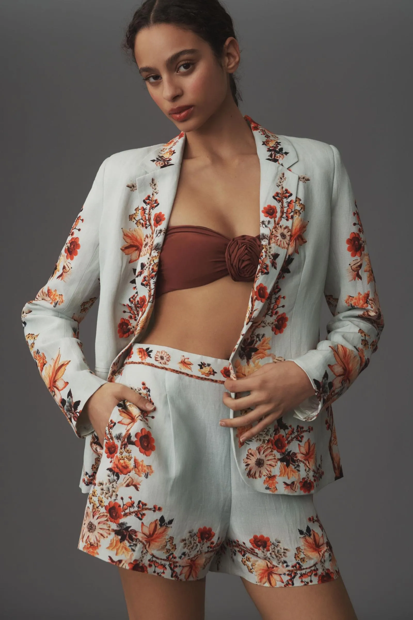 Ranna Gill Linen Floral Blazer