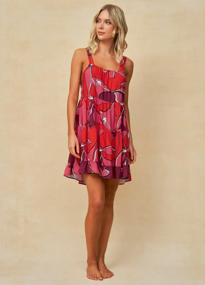 Red Foliage Demi Short Dress