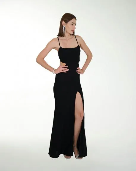 VESTIDO CL BRILLOS ENTALLADO CON ABERTURA