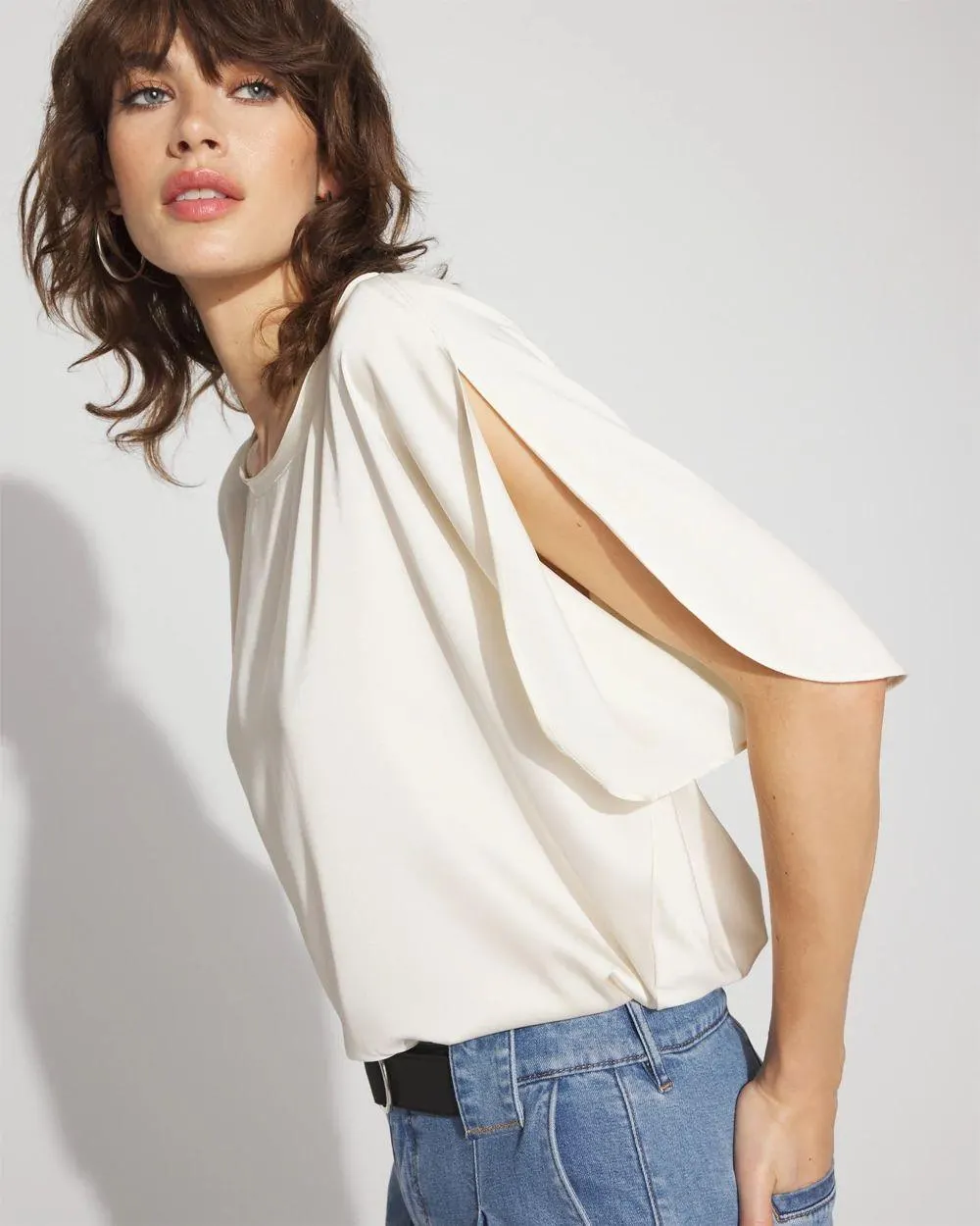 Satin + Jersey Split Sleeve Tee