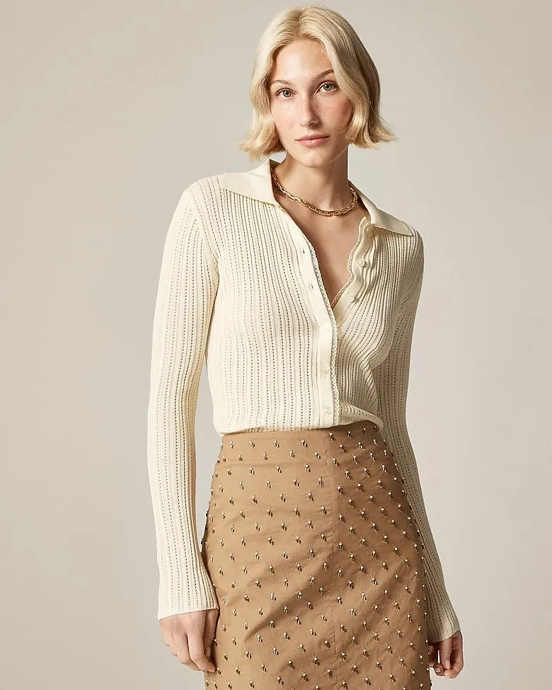 Ribbed tulle-trim sweater-tee in premium ultra-fine cotton