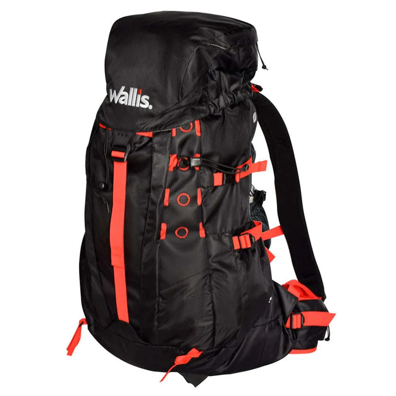 Mochila para montaña CHILAS 50 L, negro con rojo