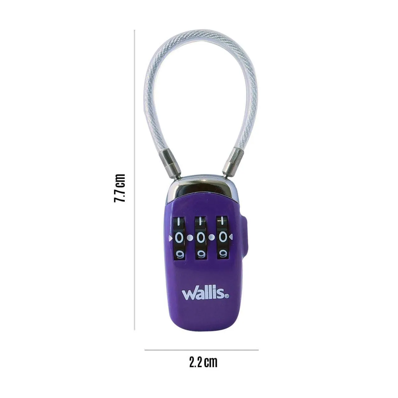 Candado de combinación USB y equipaje, cable, combinación 3 discos, morado