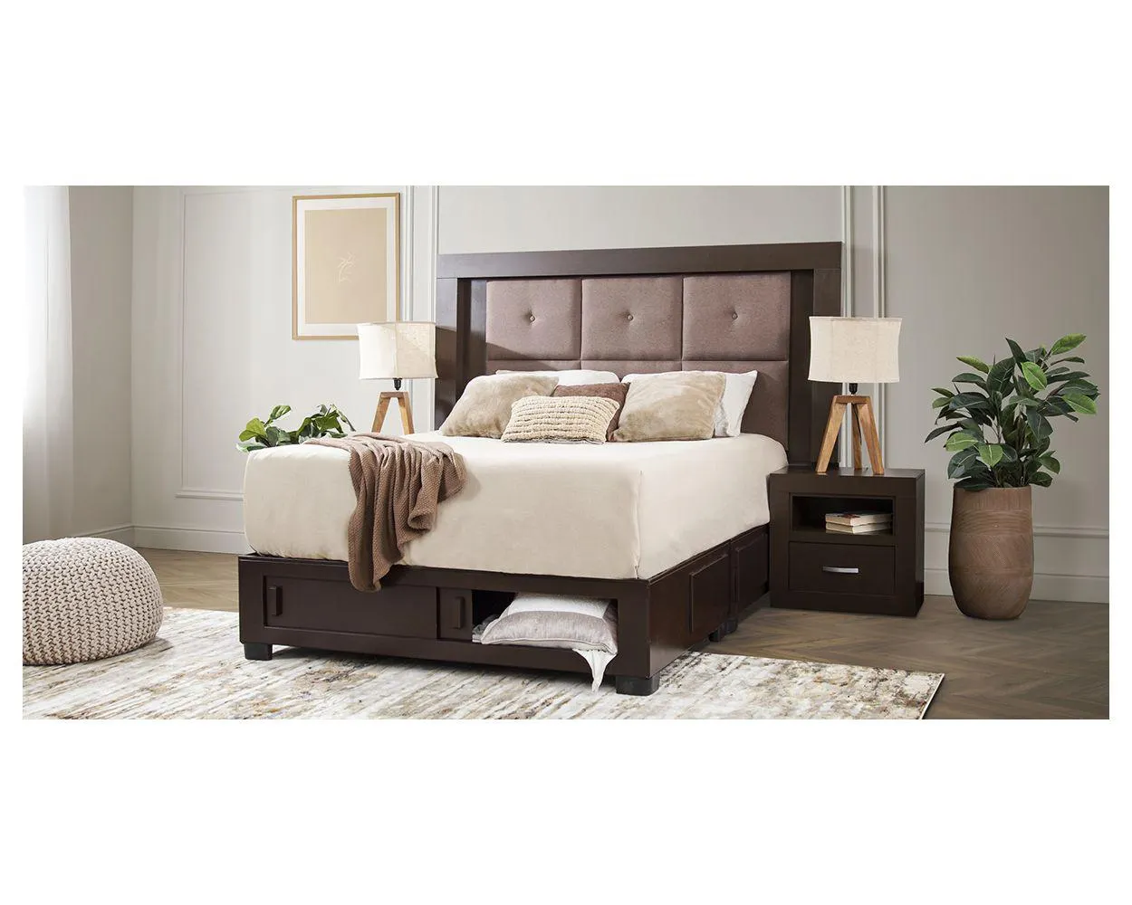 Base De Cama Cajonera Queen Size Koren Café Moka