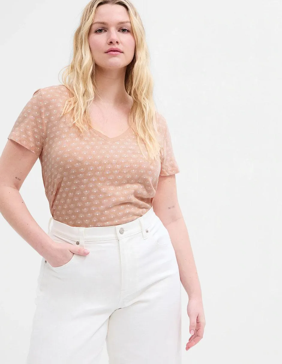 Playera manga corta cuello V para mujer