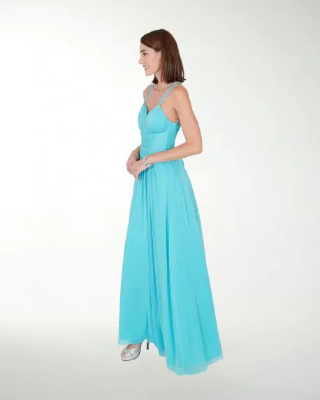 VESTIDO CL BRILLOS CON DRAPEADO Y JARETAS