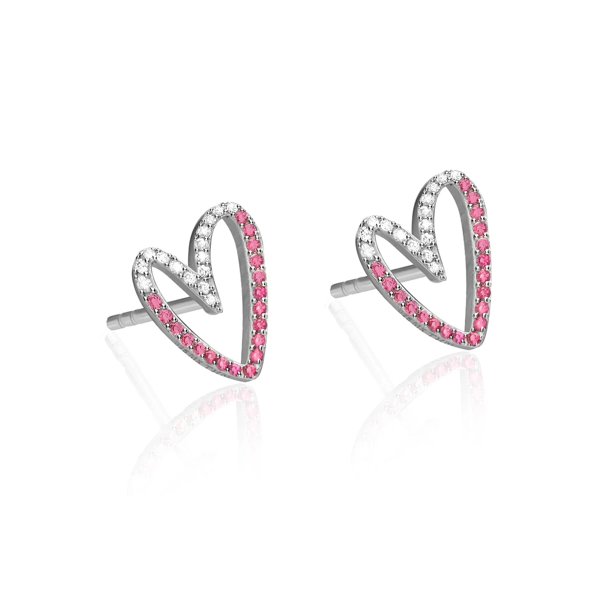 Aretes Mujer Plata 925 Amor Vuelo Corazon Circonia Rosa / Blanca