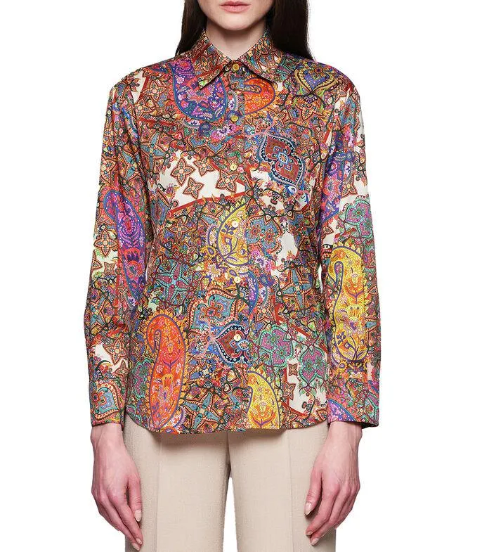 Camisa con estampado manga larga Mujer