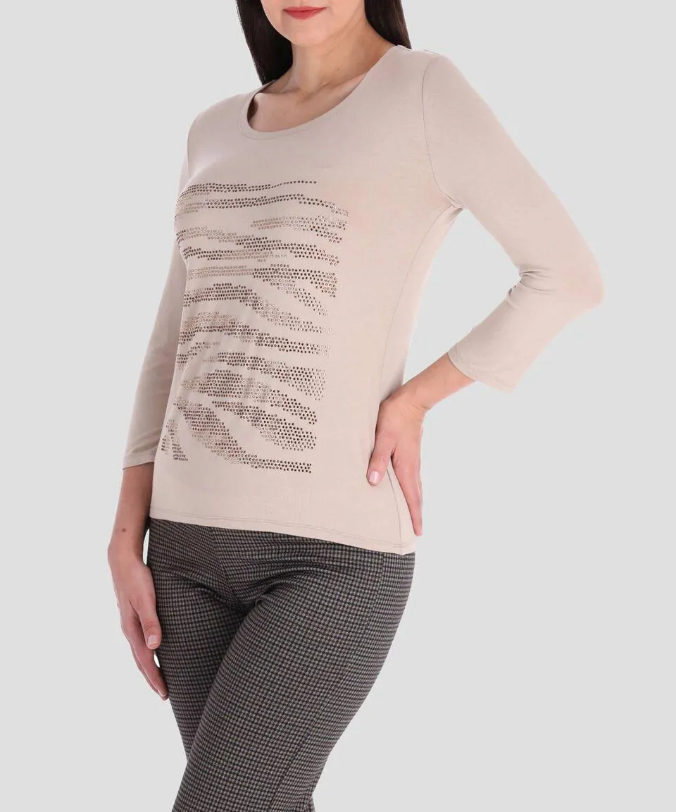 Blusa con pedrería manga 3,4 Petite Mujer