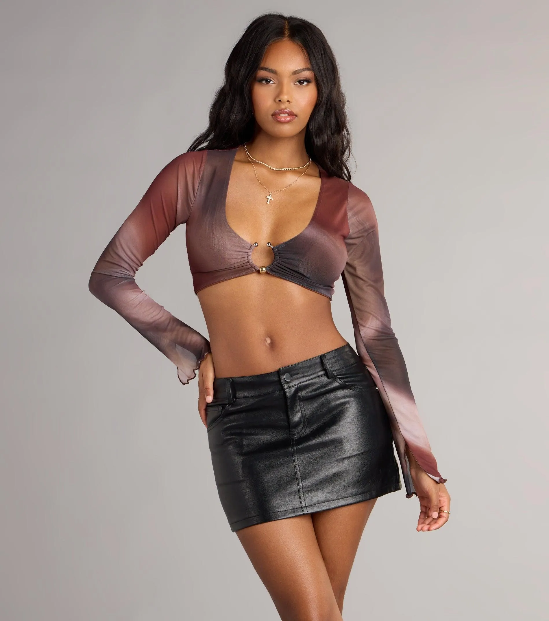 In the Mix Abstract Mesh Plunge Top