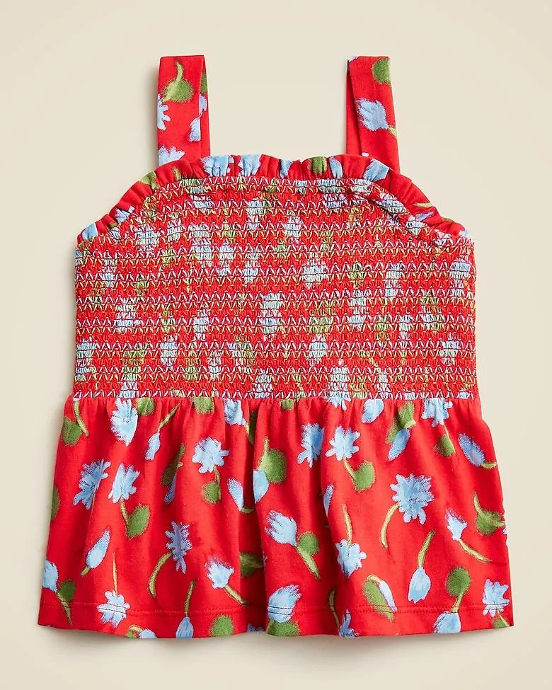 Girls' smocked tank top in broken-in jersey