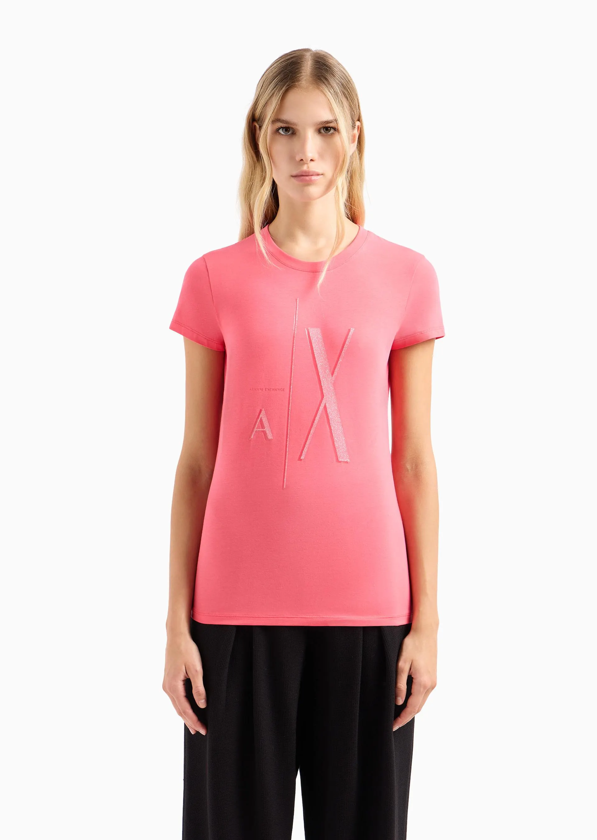 Playera slim fit de jersey de algodón elástico con logo