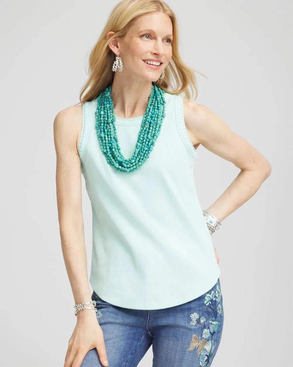 Ribbed Crochet-Trimmed Tank