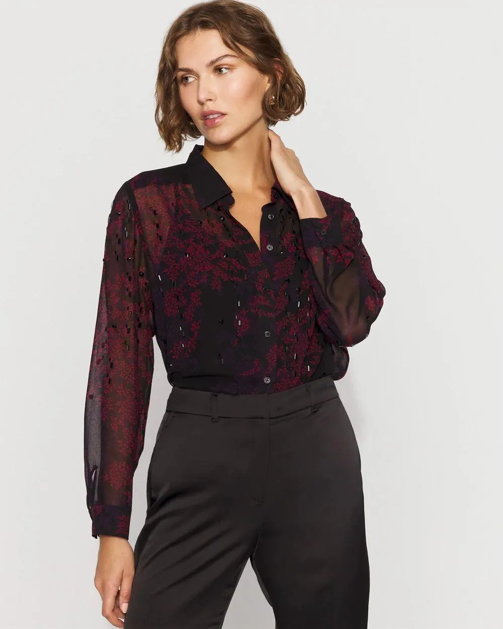Embellished Sheer Floral Shirt