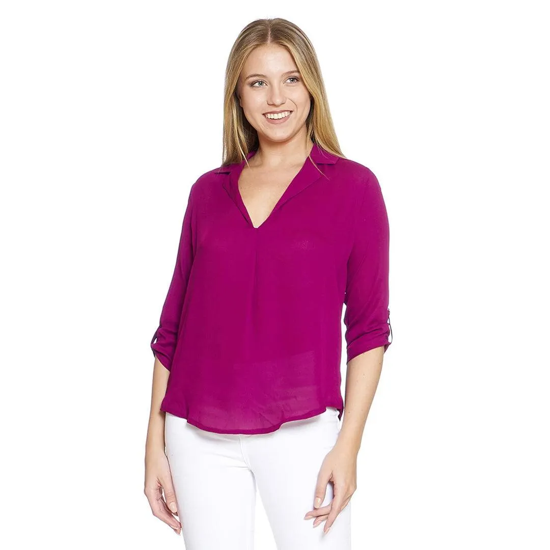 Blusa Para Mujer Con Cuello V Manga 3/4 Color Uva Moda Casual 550394