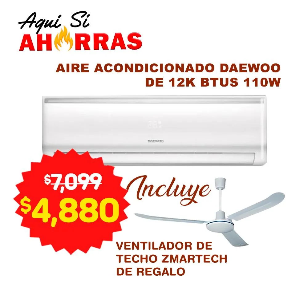 Combo Ahorro Mini Split Daewoo 110V + Ventilador de techo