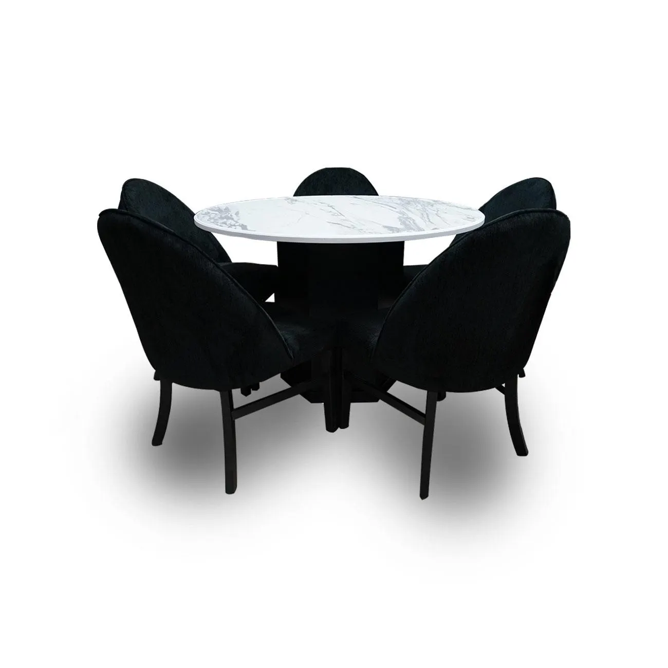 COMEDOR CARRERA CON MESA NEGRA REDONDA 5 SILLAS