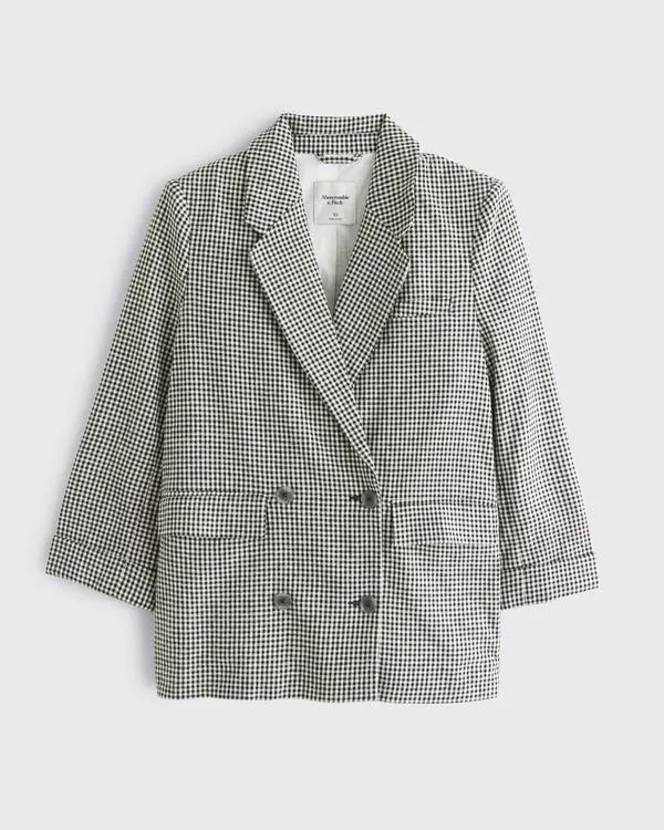 Double-Breasted Linen-Blend Slouchy Blazer