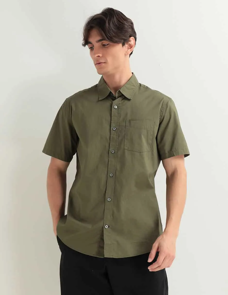 Camisa casual de algodón manga corta para hombre