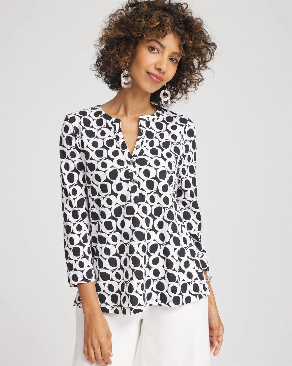 Printed Cotton Slub Henley Shirt