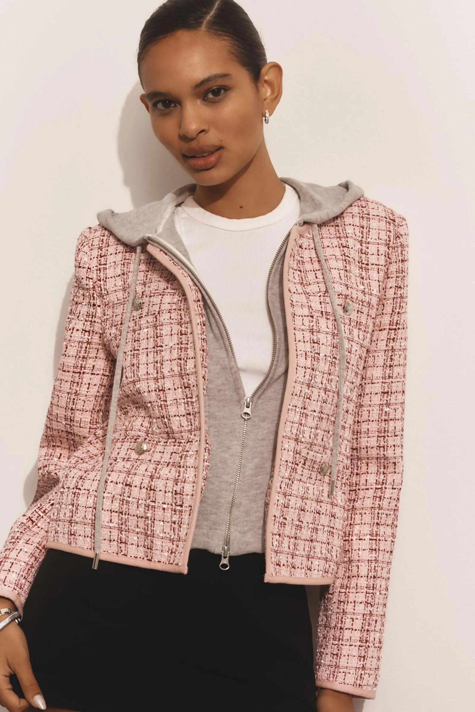 By Anthropologie Hooded Dickie Tweed Jacket