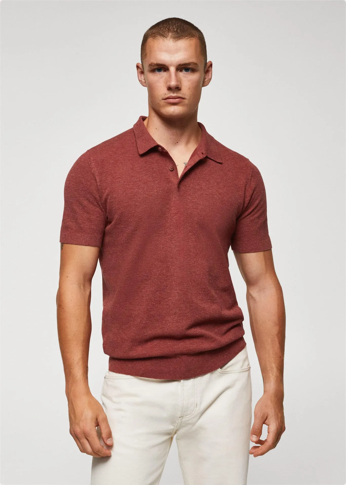 Structured knit cotton polo