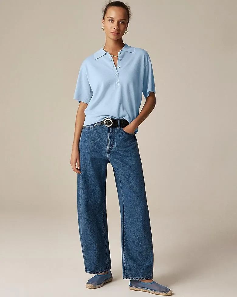 Featherweight cashmere short-sleeve sweater-polo