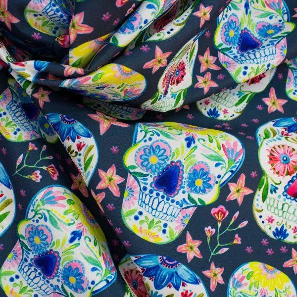 Digital Canasto- Calaveras azules con flores