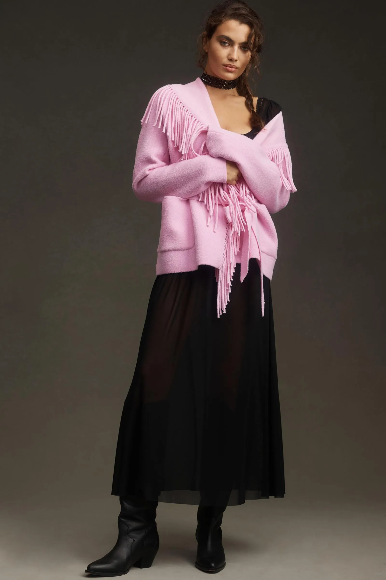 NVLT Fringe Tie-Waist Knit Jacket