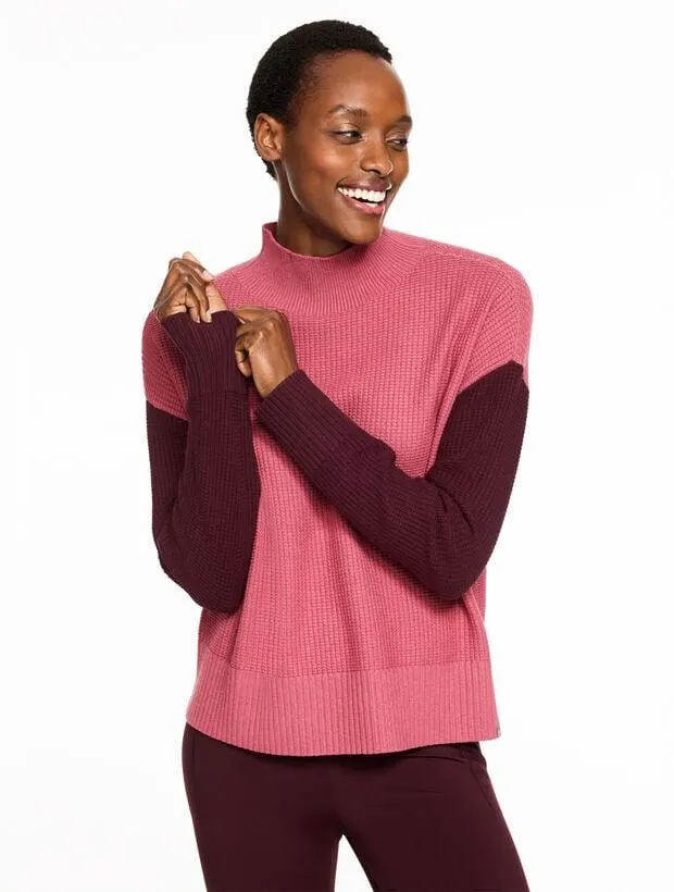Waffle Knit Mockneck Colorblock Sweater