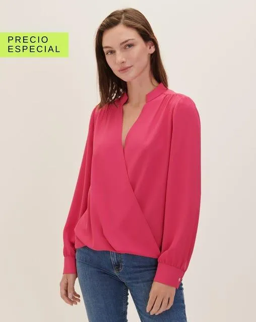 Blusa Envolvente Fucsia Cuello Mao Escote V