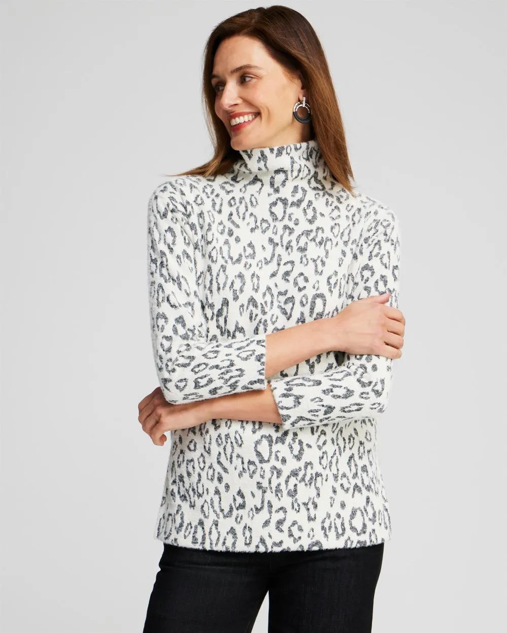 Leopard Print Cozy Mock Neck Tee