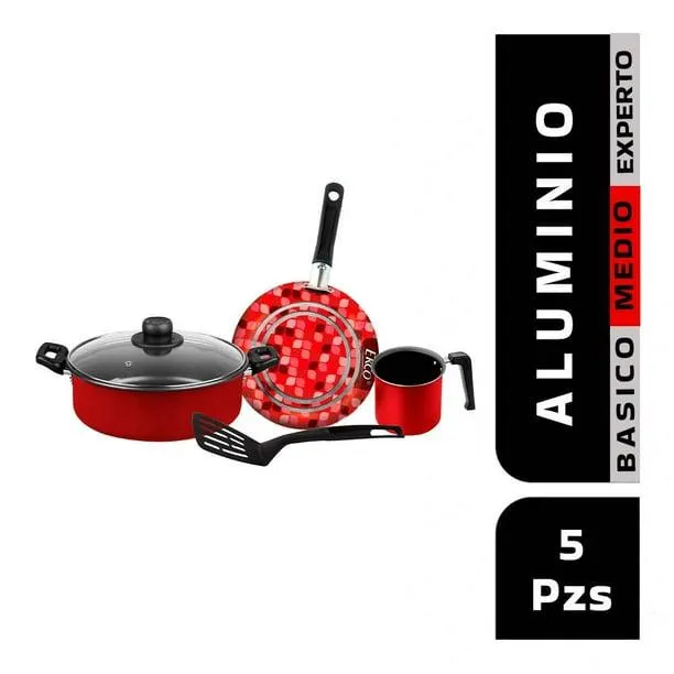 Batería de Cocina Ekco Aluminio con Diseño Rojo 5 Piezas
