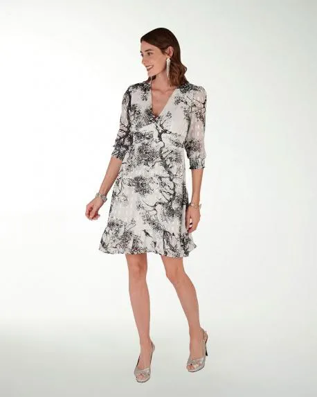 VESTIDO CASUAL ESTAMPADO ESCOTE EN V MANGA 3/4