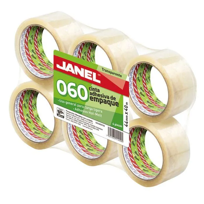 Cinta Adhesiva Empaque Transparente Janel 060, 44 mm x 40 m. C/6