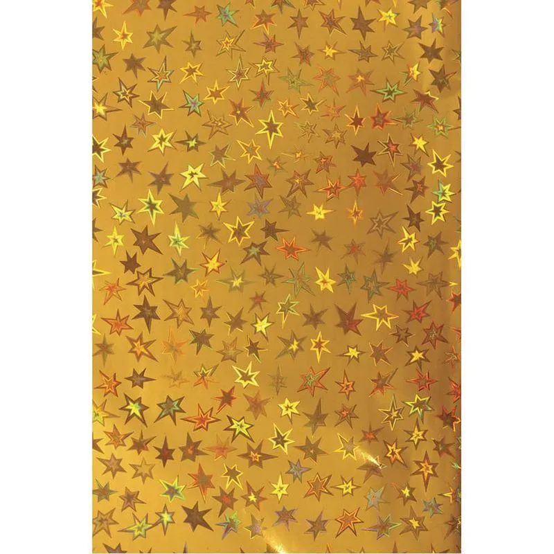 Papel Metálico Holográfico Estrellas de 50 x 70 cm Oro con 10