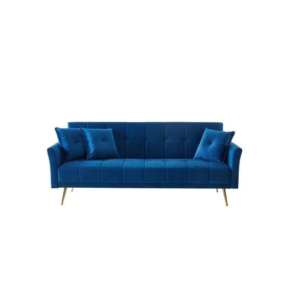 Alysse - Sofacama 3 cuerpos estilo clásico en terciopelo azul royal