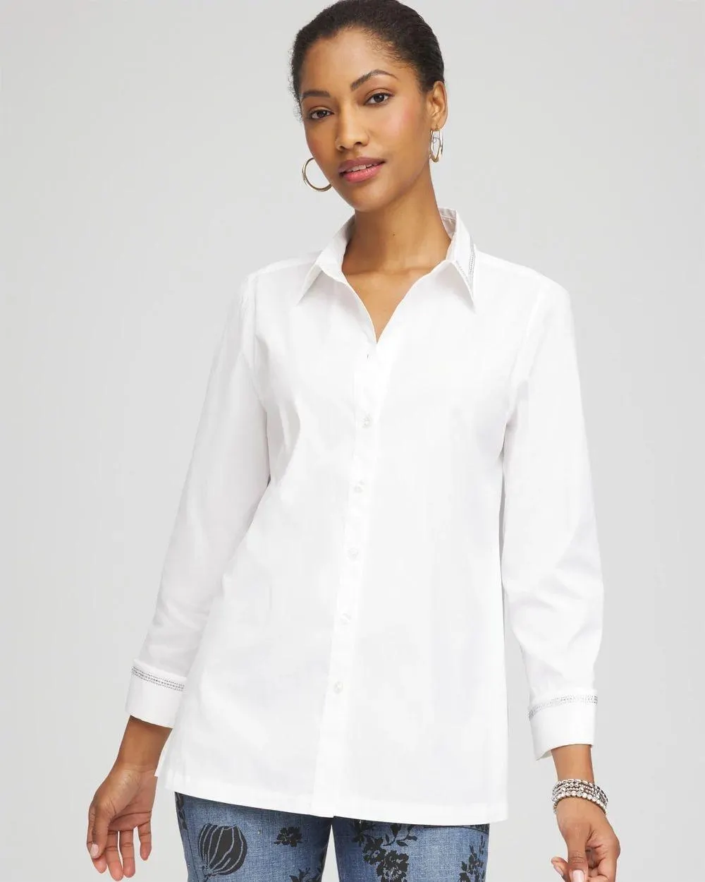 Rhinestone Embellished Poplin Tunic