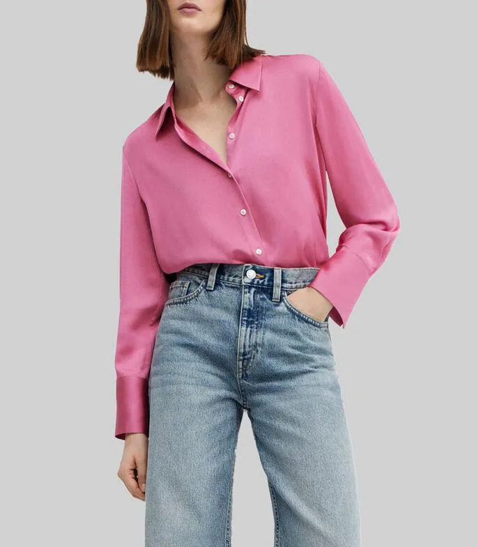 Camisa lisa de manga larga Mujer