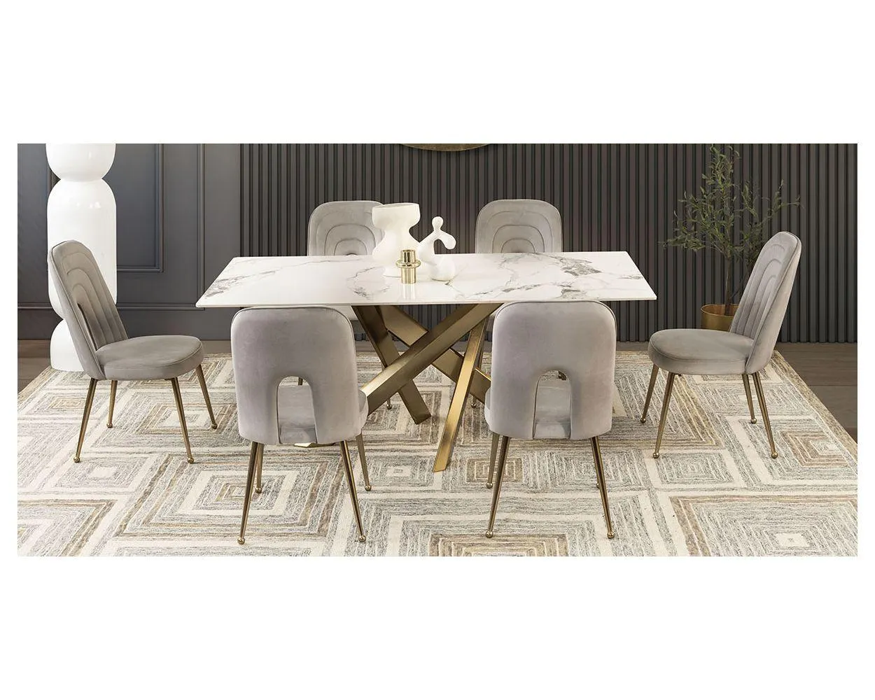 Comedor Rectangular Lucio Gris 7 Piezas