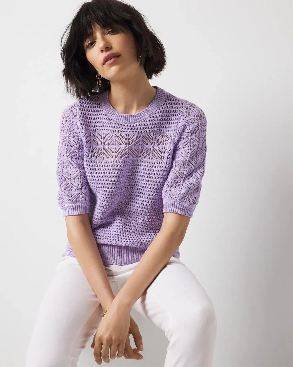 Puff Sleeve Pointelle Sweater